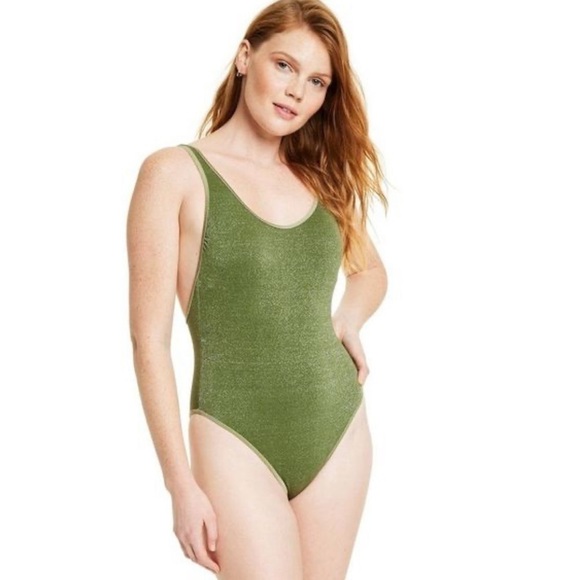 Fe Noel X Target Metallic High Leg Cheeky One Piece Swimsuit Dark Olive 1X NWT - Picture 1 of 9